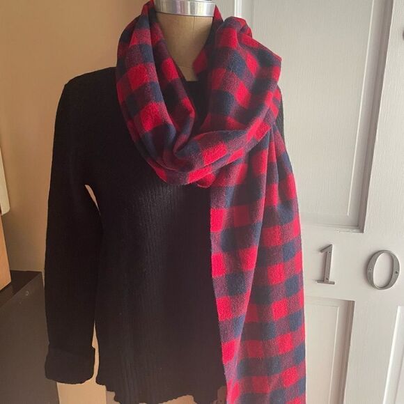 J CREW | MADEWELL | GAP | preppy red & navy blanket wrap scarf - Picture 3 of 7